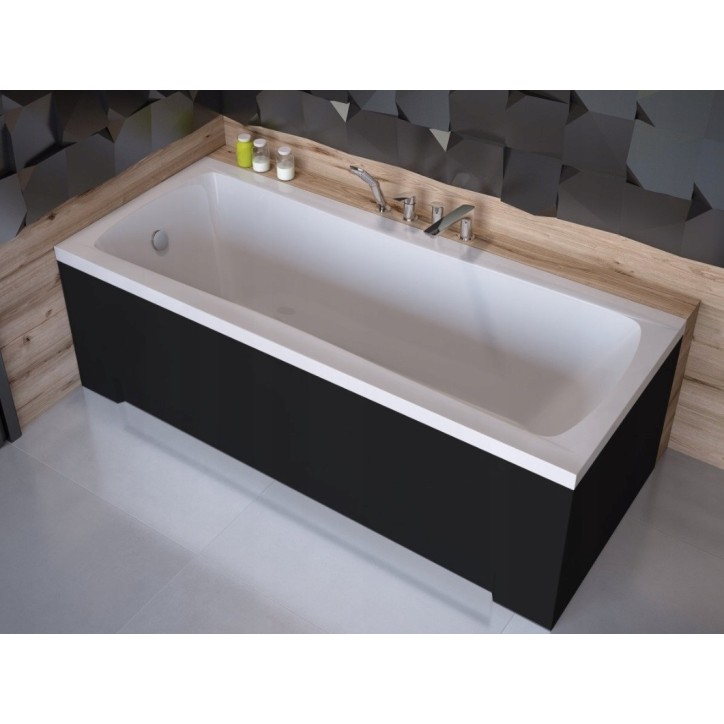Banheira MIRANO II com acabamento canelado e painel frontal preto – 140/150/160/170 x 70 cm