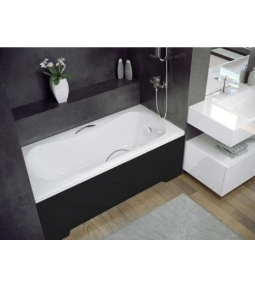 Banheira VANESSA com acabamento canelado preto – 130/140/150/160/170 x 70 cm com painel frontal preto
