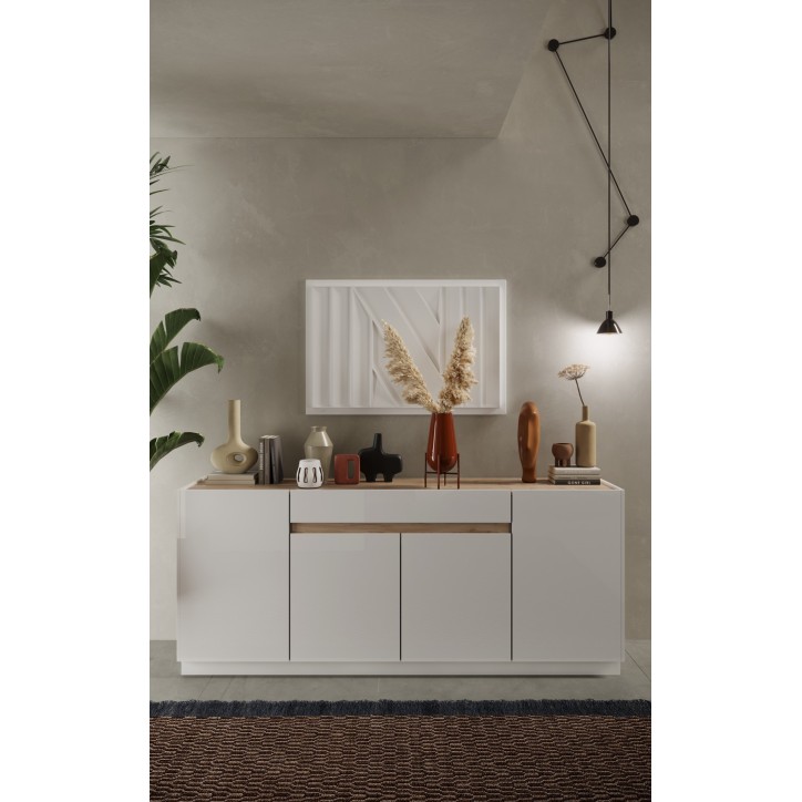 Buffet FANTASY Blanc laqué/chêne Cadiz 205 cm
