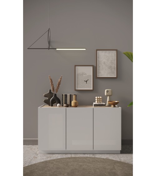 Buffet 3 portes FANTASY Blanc laqué/chêne Cadiz 155 cm
