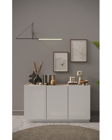 Buffet 3 portes FANTASY Blanc laqué/chêne Cadiz 155 cm