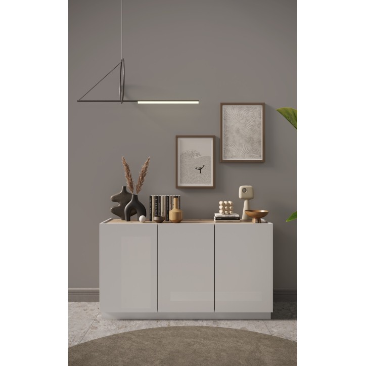 Buffet 3 portes FANTASY Blanc laqué/chêne Cadiz 155 cm