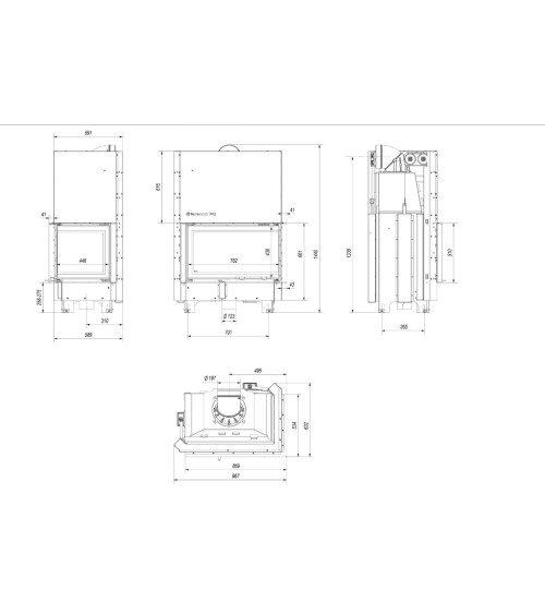 Insert cheminée MBO 15  BS vitre à droite vitre courbée ouverture relevable