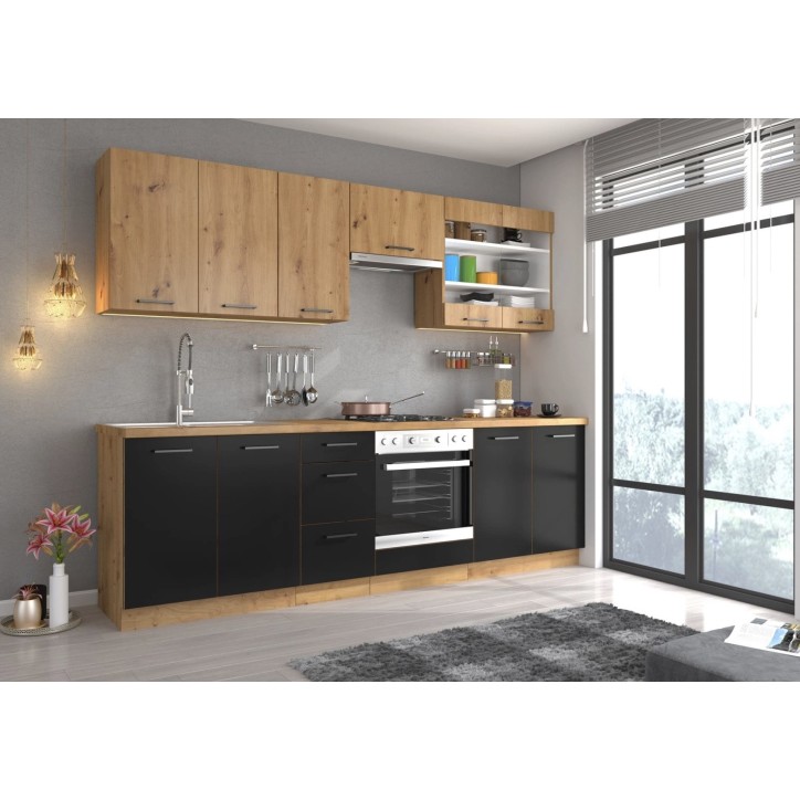 Cucina MONZA nero e rovere – 260 cm