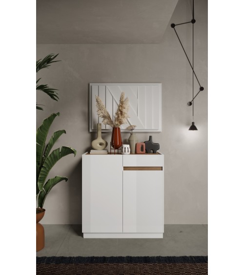 Buffet 2 portes + 1 tiroir FANTASY Blanc laqué/chêne Mercure 105 x 107 cm