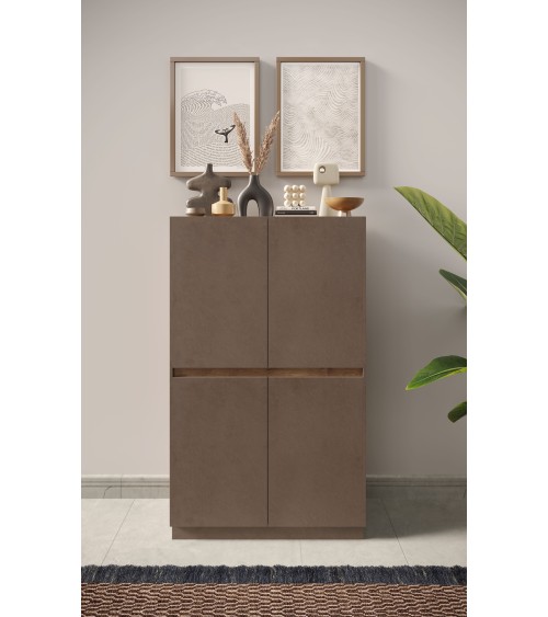 Buffet haut 4 portes FANTASY Bronze/chêne Mercure 105 x 170cm