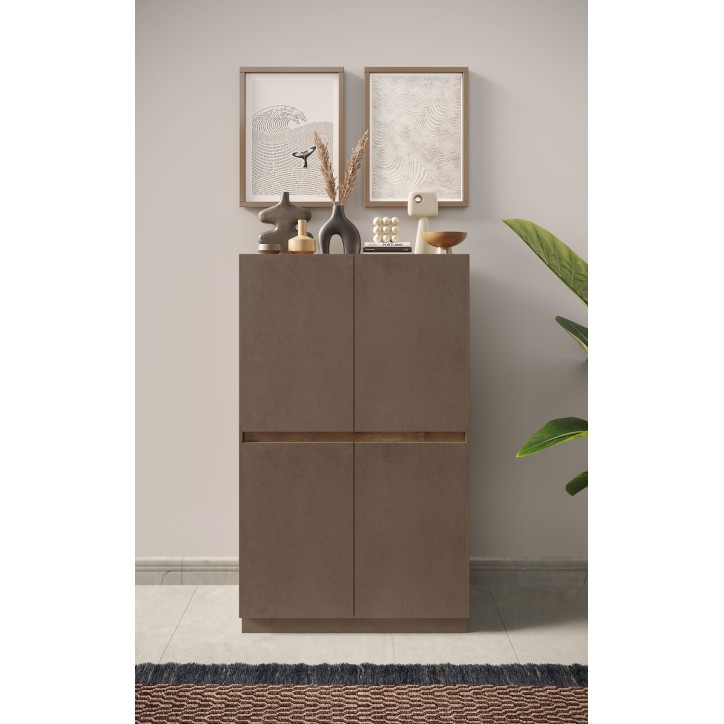 Buffet haut 4 portes FANTASY Bronze/chêne Mercure 105 x 170cm