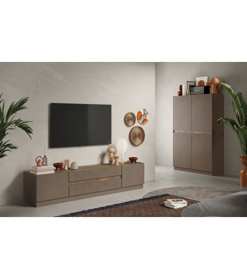 Buffet haut 4 portes FANTASY Bronze/chêne Mercure 105 x 170cm