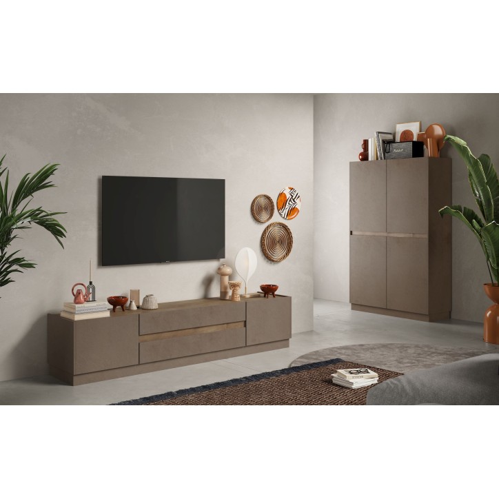 Buffet haut 4 portes FANTASY Bronze/chêne Mercure 105 x 170cm