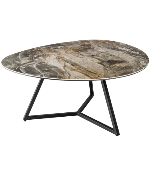 Table basse MARVELOUS 90 cm en céramique taupe et verre trempé