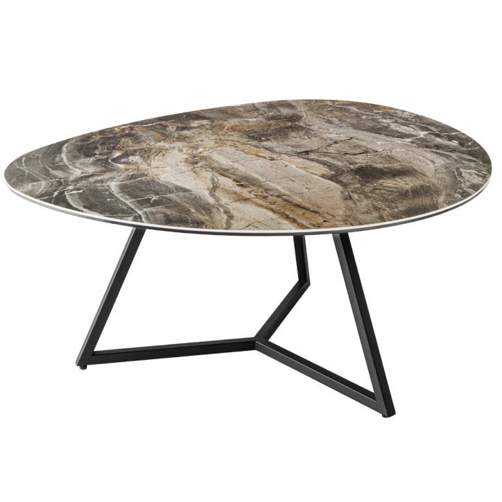 Table basse MARVELOUS 90 cm en céramique taupe et verre trempé
