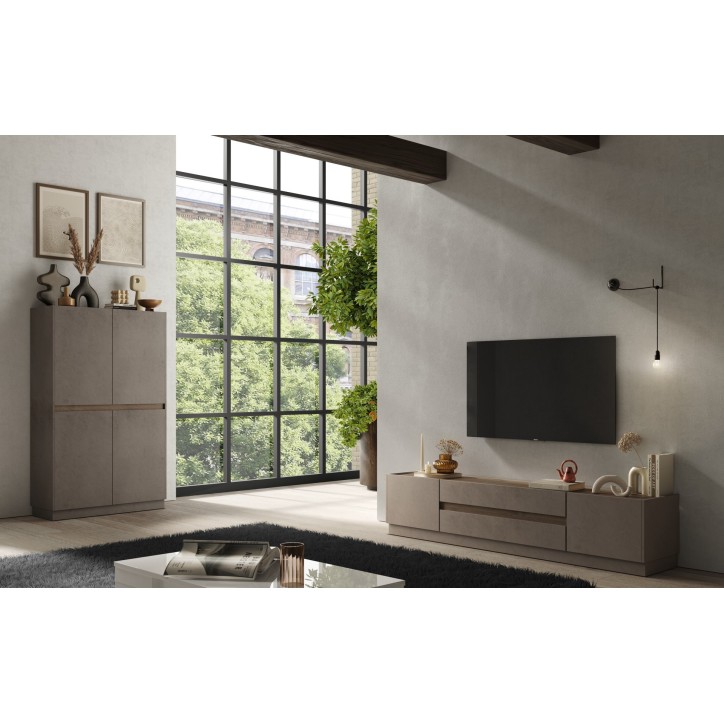 Buffet haut 4 portes FANTASY Bronze/chêne Mercure 105 x 170cm