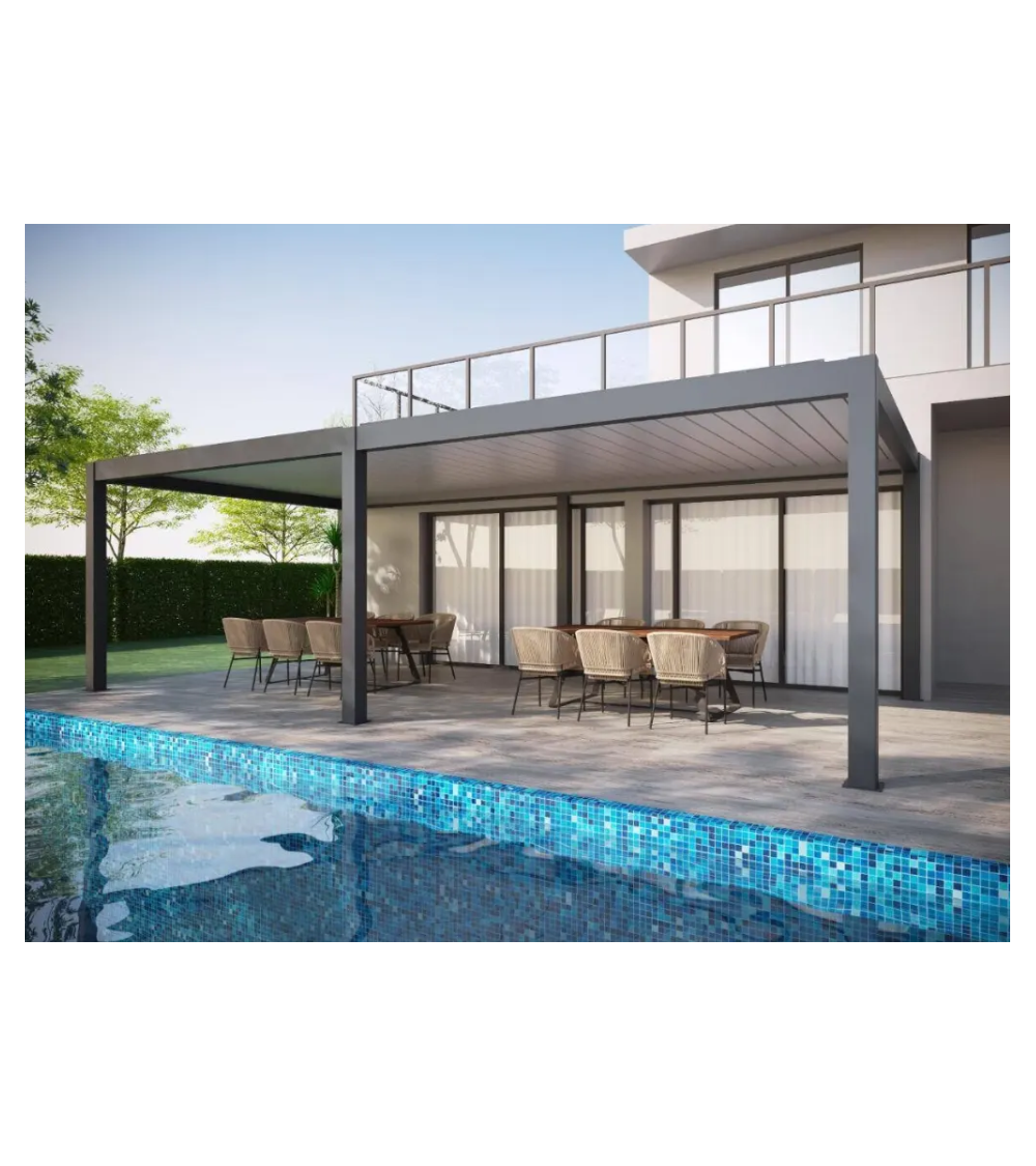 Pergola bioclimatica Patrice II - 8x3m in alluminio con 4 tende