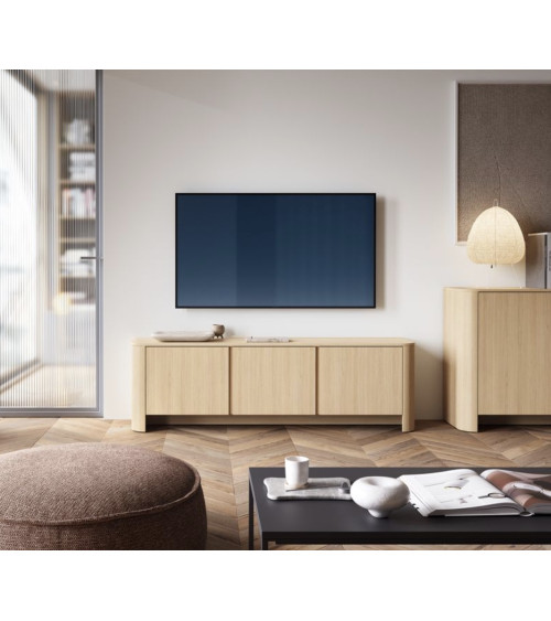 TV-meubel Odense licht eiken, zwart en gehard glas 154 cm