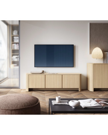 TV-meubel Odense licht eiken, zwart en gehard glas 154 cm