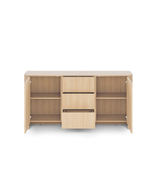 Odense servieskast licht eiken, zwart en gehard glas 154 cm