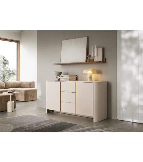 Odense servieskast licht eiken, zwart en gehard glas 154 cm