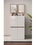 Buffet haut 4 portes FANTASY Blanc laqué/chêne Mercure 105 x 170cm
