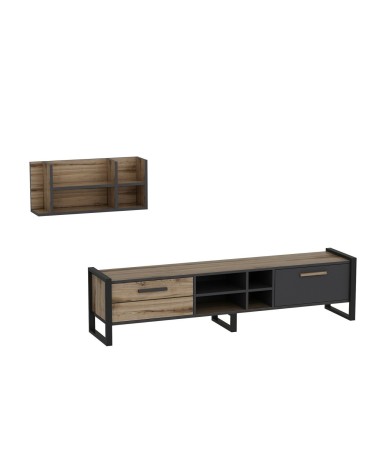 Salon complet Leno chêne clair et gris