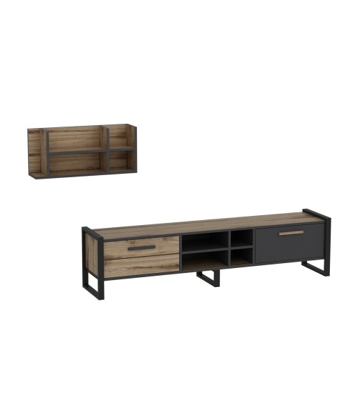 Salon complet Leno chêne clair et gris