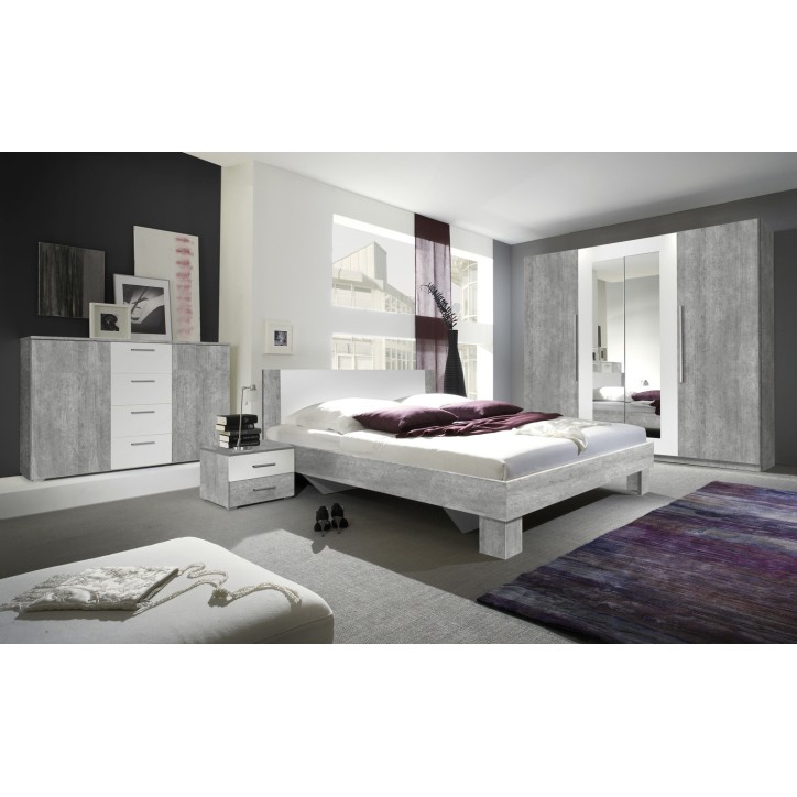 Letto + comodini VERA 180x200 cm, grigio decapato e bianco