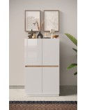 Buffet haut 4 portes FANTASY Blanc laqué/chêne Cadiz 105 x 170cm
