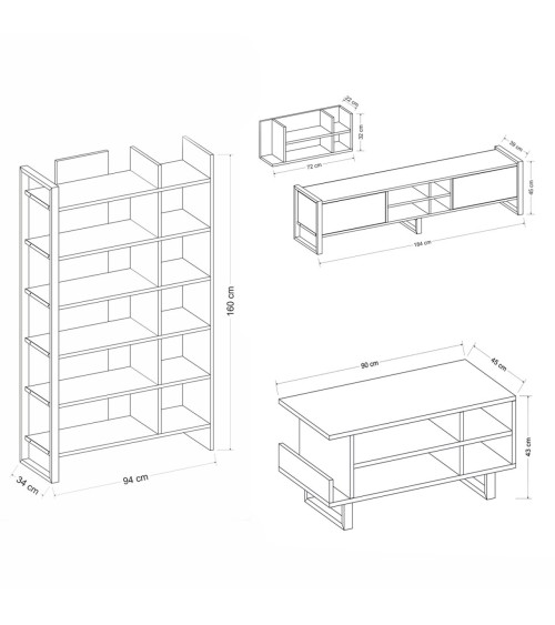 Salon complet Leno chêne clair et gris