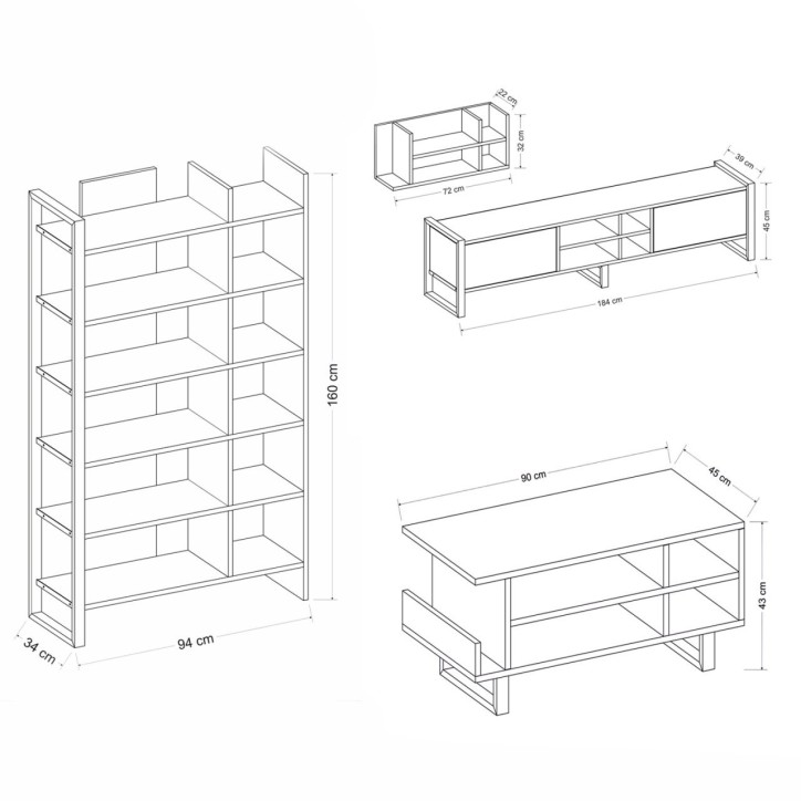Salon complet Leno chêne clair et gris