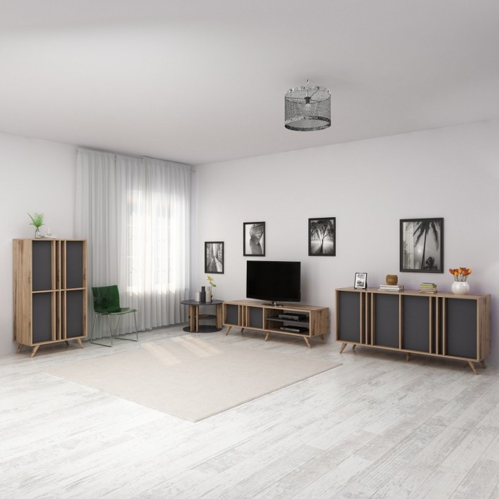 Salon complet Rilla bois et gris