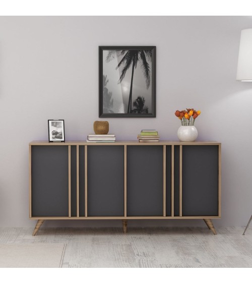 Salon complet Rilla bois et gris