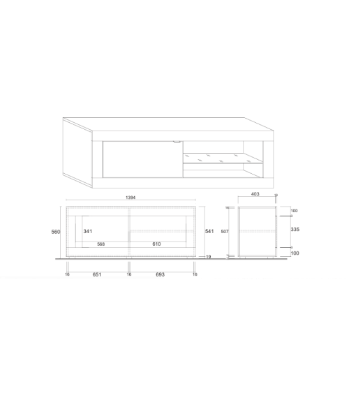 Mueble TV 1 puerta BASIC blanco y cemento 140 cm
