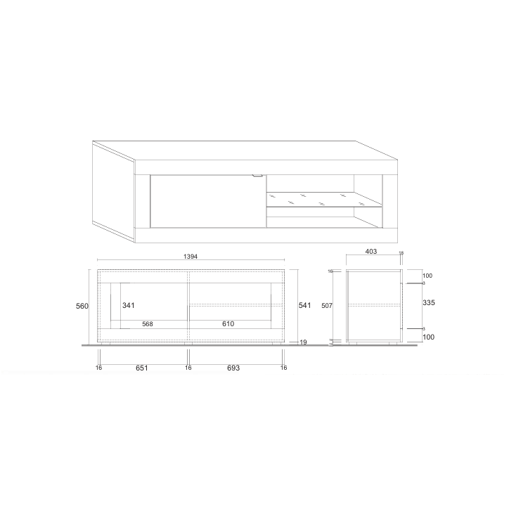 Basic TV-element in wit/betonafwerking 1 deur 140/56/43 cm Basic TV-element in wit/betonafwerking 1 deur 140/56/43 cm