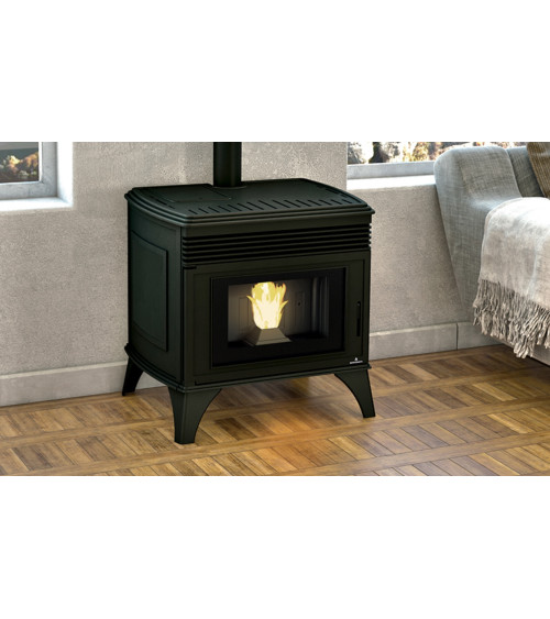 Poêle à pellet/granulés canalisable slim 13 kW verre noir VERNON fabrication européenne sur notre boutique en ligne