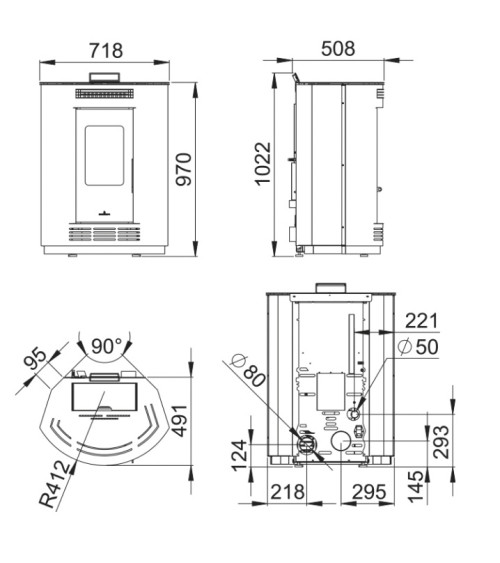 Stufa a pellet Nina Nera da 9 kW
