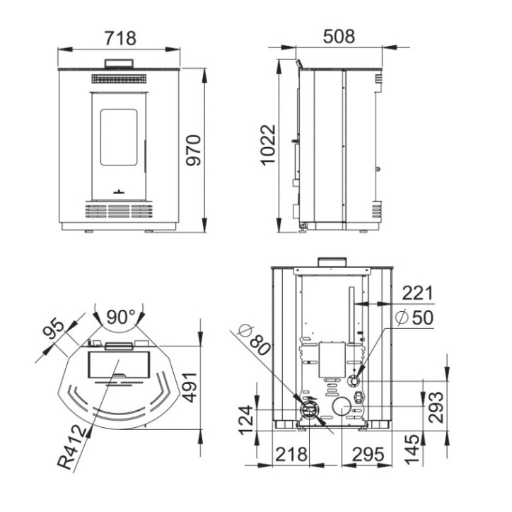 Stufa a pellet Nina Nera da 9 kW