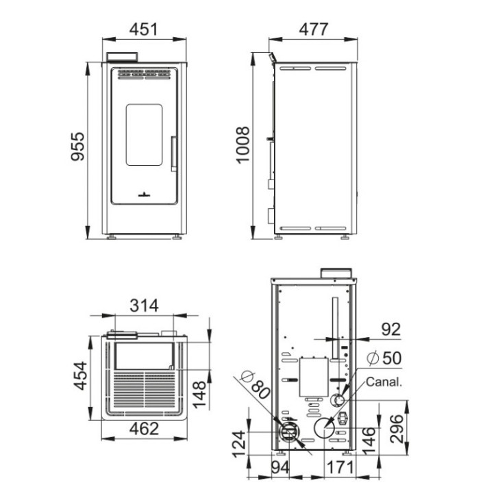 copy of Poêle à pellet canalisable slim 13 kW verre noir VERNON