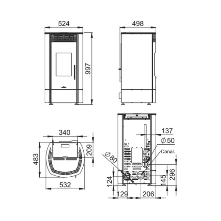 copy of Pelletkachel slim 13 kW zwart glas VERNON