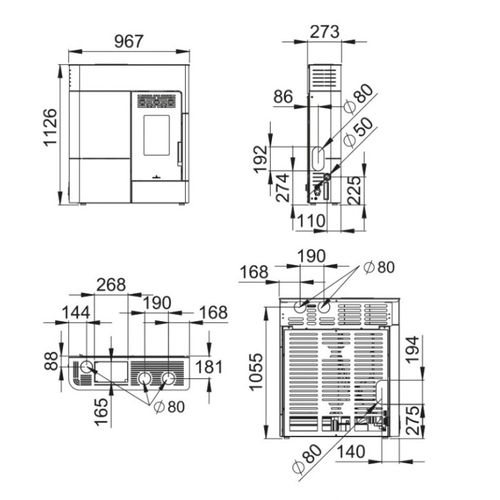Stufa a pellet Clara 11kW nera e bianca