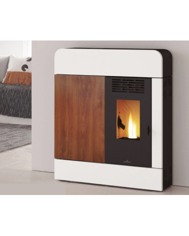 Stufa a pellet Dora 11kW Bianca con finitura effetto legno
