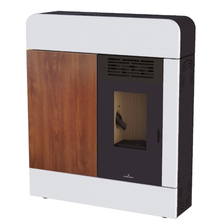 Stufa a pellet Dora 11kW Bianca con finitura effetto legno