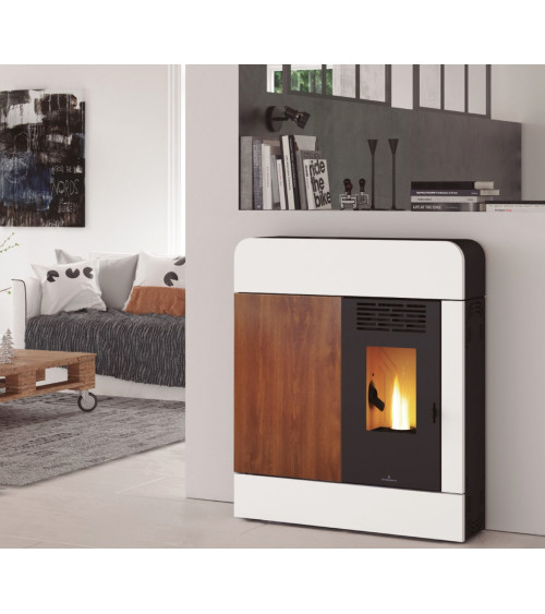 Estufa de pellets Dora 11kW Blanca con acabado efecto madera