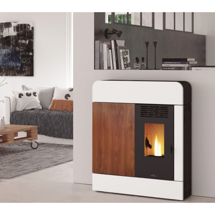 Estufa de pellets Dora 11kW Blanca con acabado efecto madera