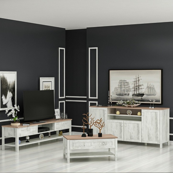 Salon complet Rosa gris clair et bois