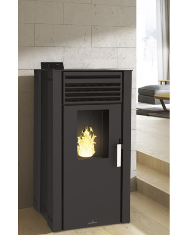 Pelletkachel slim 13 kW VERNON zwart glas Europese productie in onze online shop