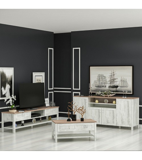 Salon complet Rosa gris clair et bois