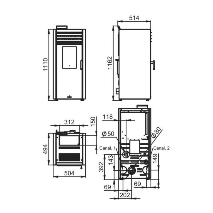 Stufa a pellet Adel nera da 14,3 kW