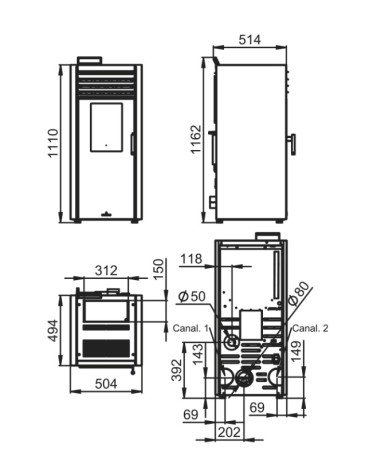 copy of Pelletkachel slim 13 kW zwart glas VERNON
