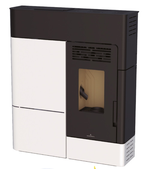 Salamandra a pellets slim 13 kW VERNON vidro preto Fabrico europeu na nossa loja online