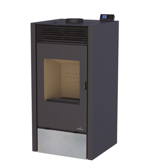 Stufa mista legna/pellet con rivestimento in pietra grigia - 10kW