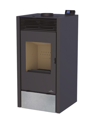 Estufa mixta leña/pellets con revestimiento de piedra gris - 10kW